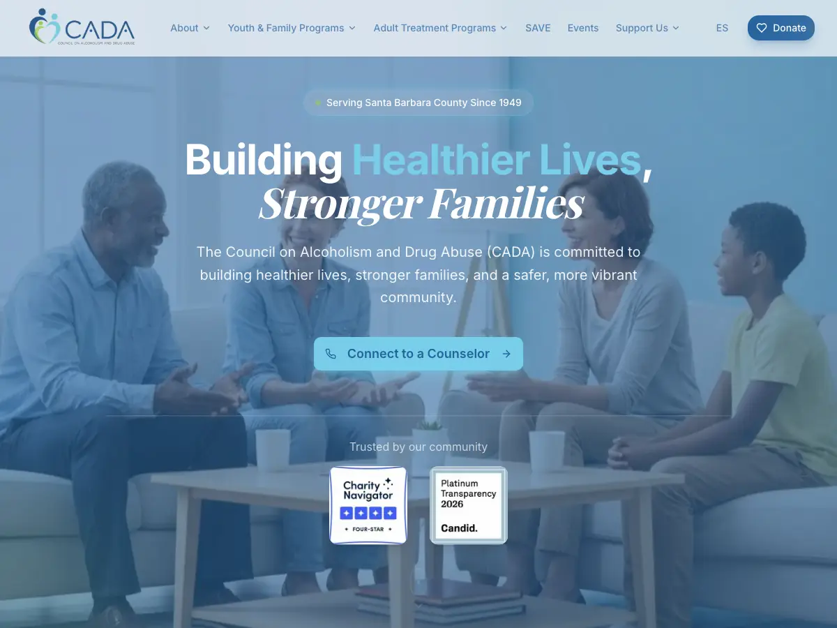 Screenshot of the CADA website