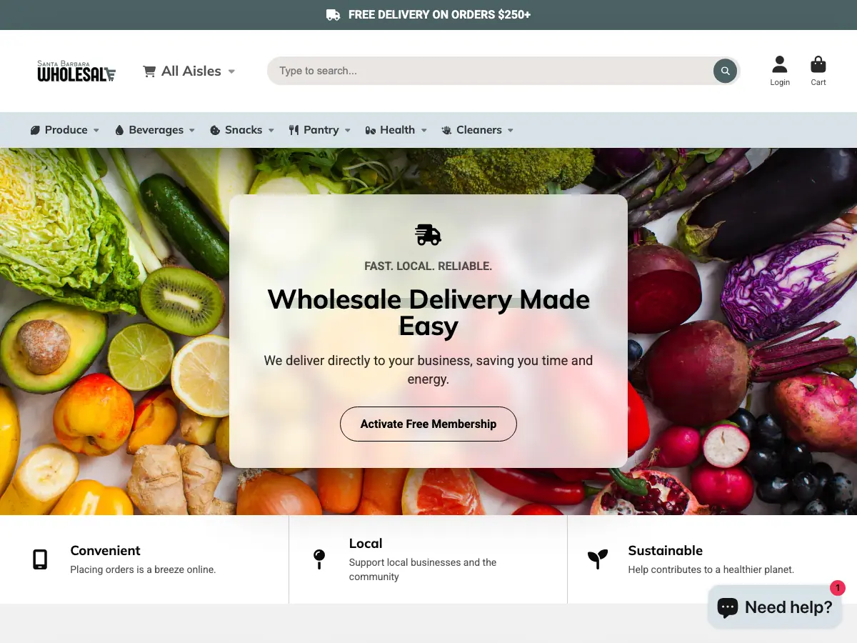 Screenshot of the Santa Barbara Wholesale website